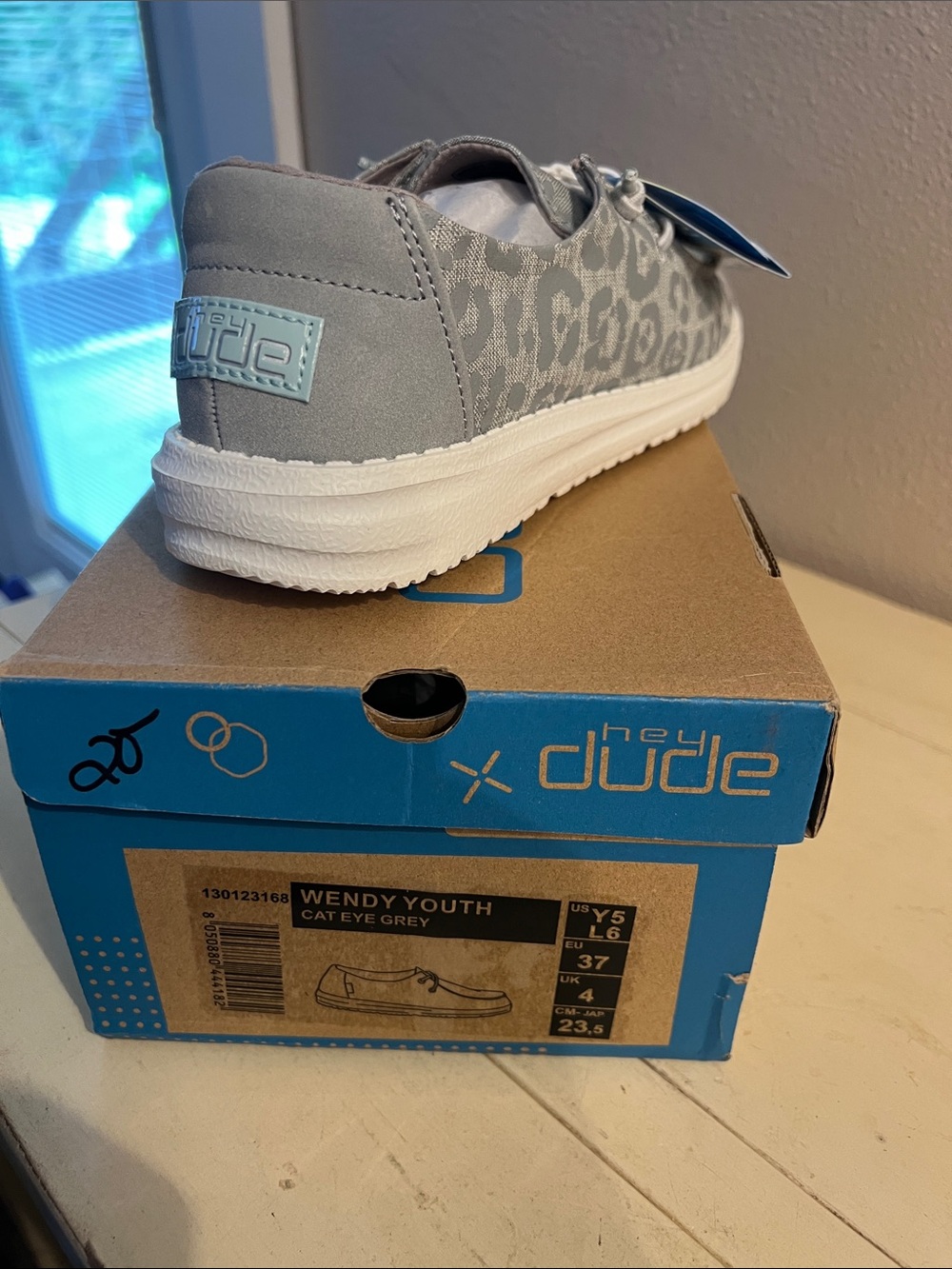 Hey Dude Wendy Youth Grey Leopard Print Sneakers